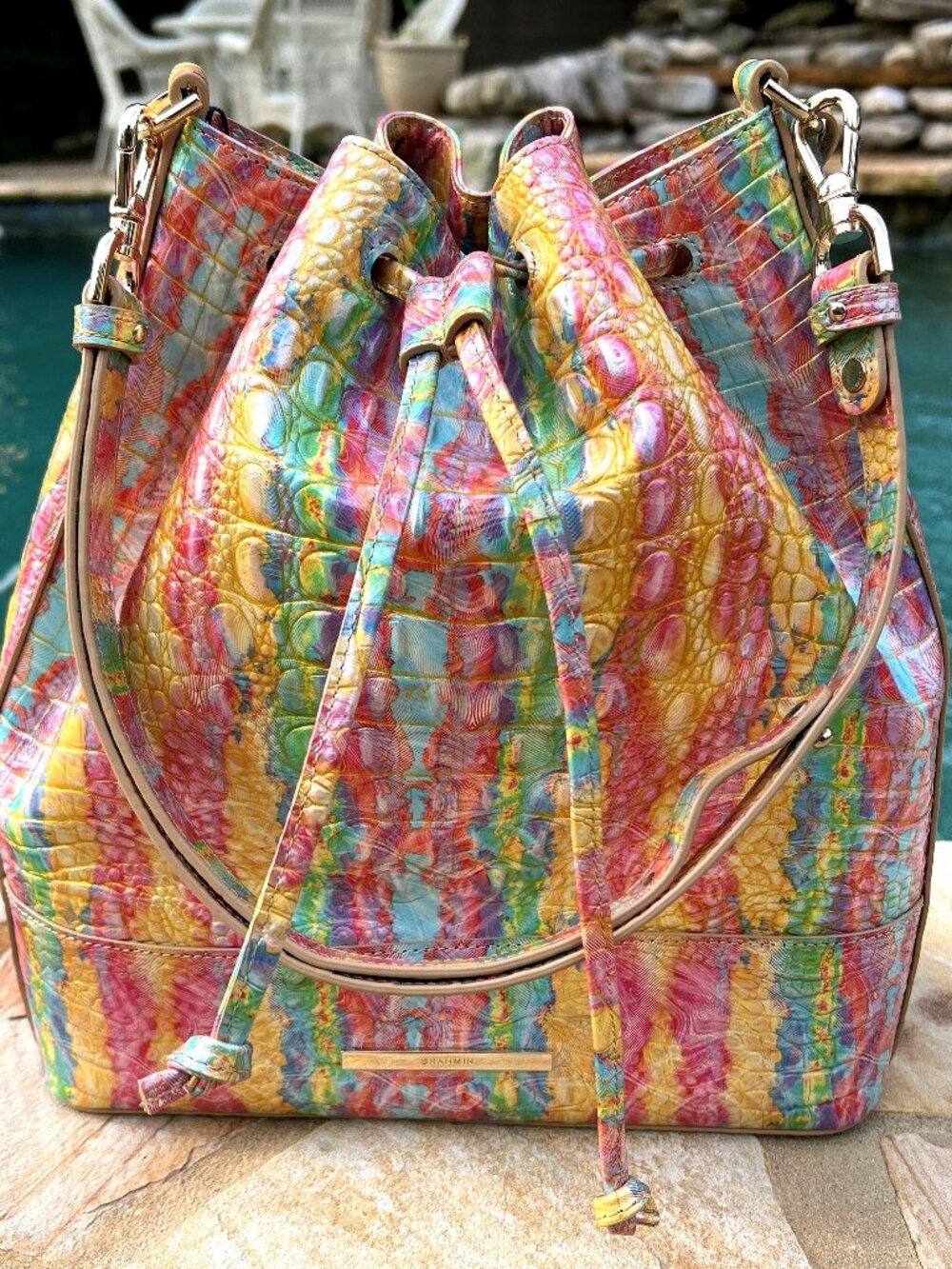 Brahmin Leather MARLOWE Bucket Bag, Saltwater Taffy, NWT